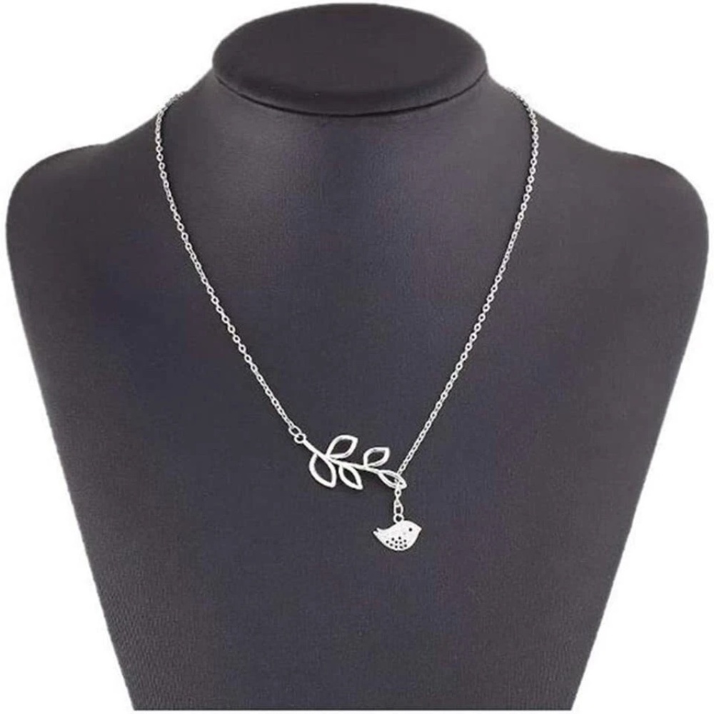 USA Elegant Spring Time Silver Bird and Leaves Lariat Pendant Necklace Jewelry - Picture 5 of 12